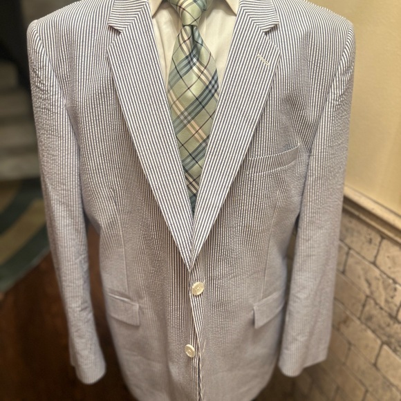 Alan Flusser Sport Coat Blazer Jacket Blue and White Striped Men 48R - Picture 12 of 15